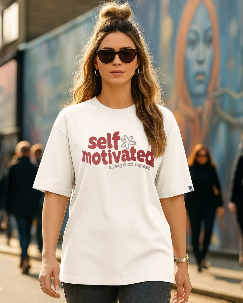بيواكوف Women's Gardenia Self Motivated Typography Oversized T-shirt